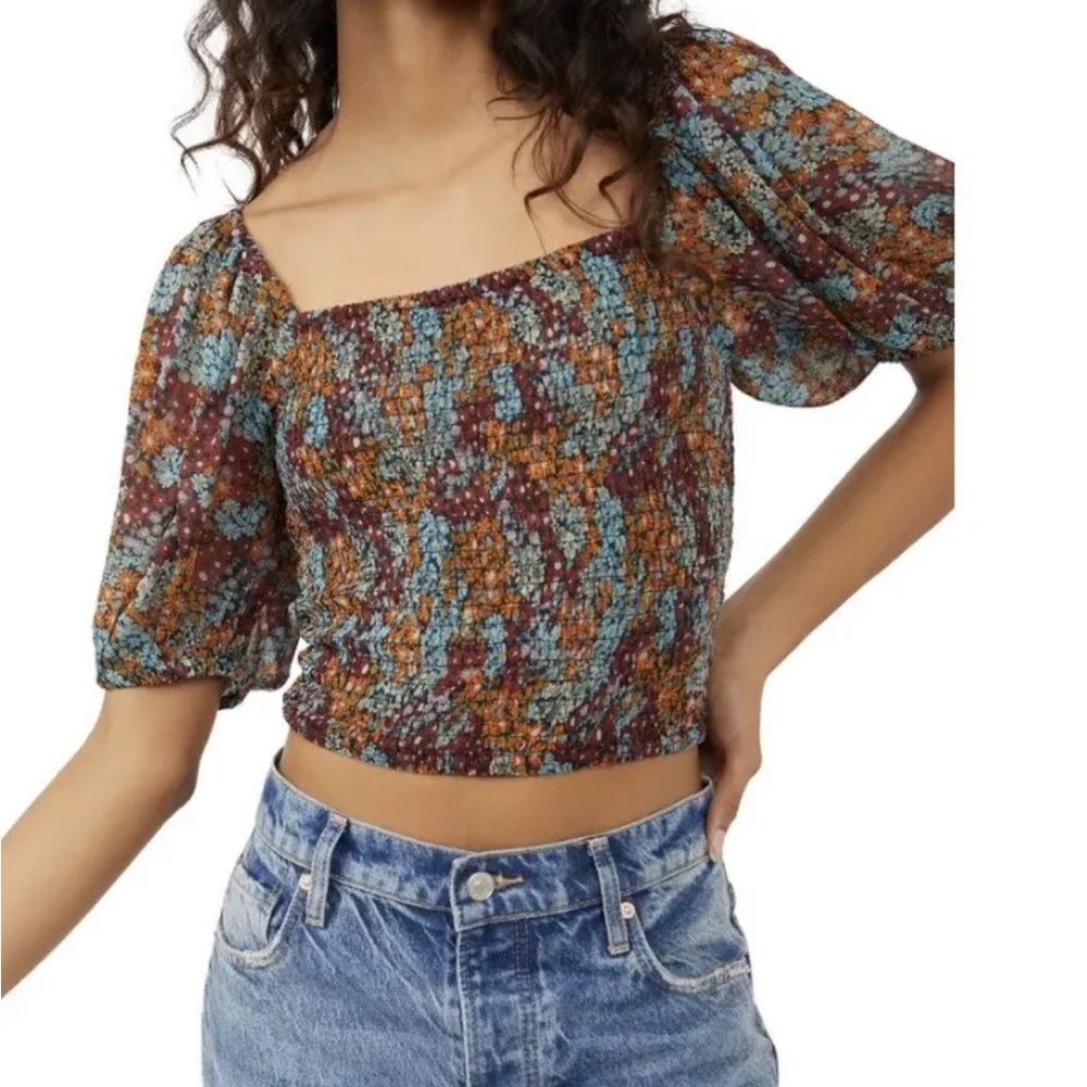 Free People Back on top ditzy floral dark combo crop top size XL